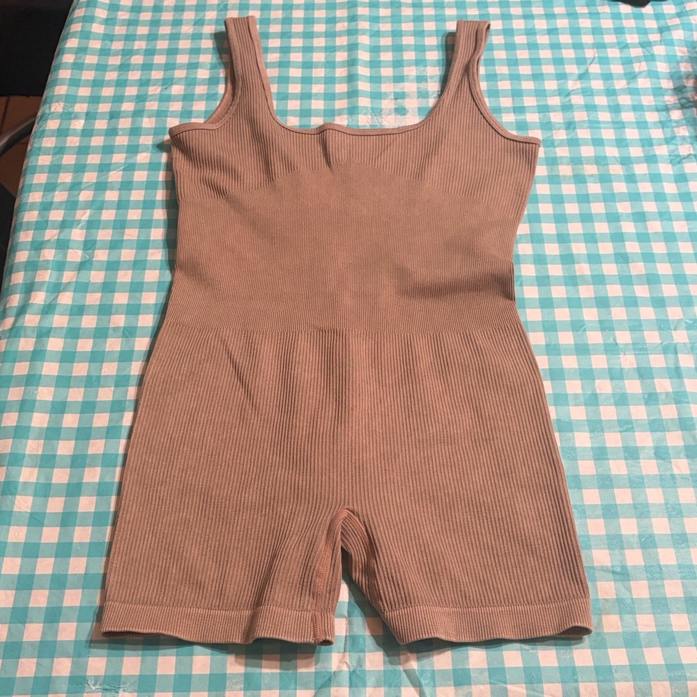 Sleeveless Tan Ribbed Jumpsuit